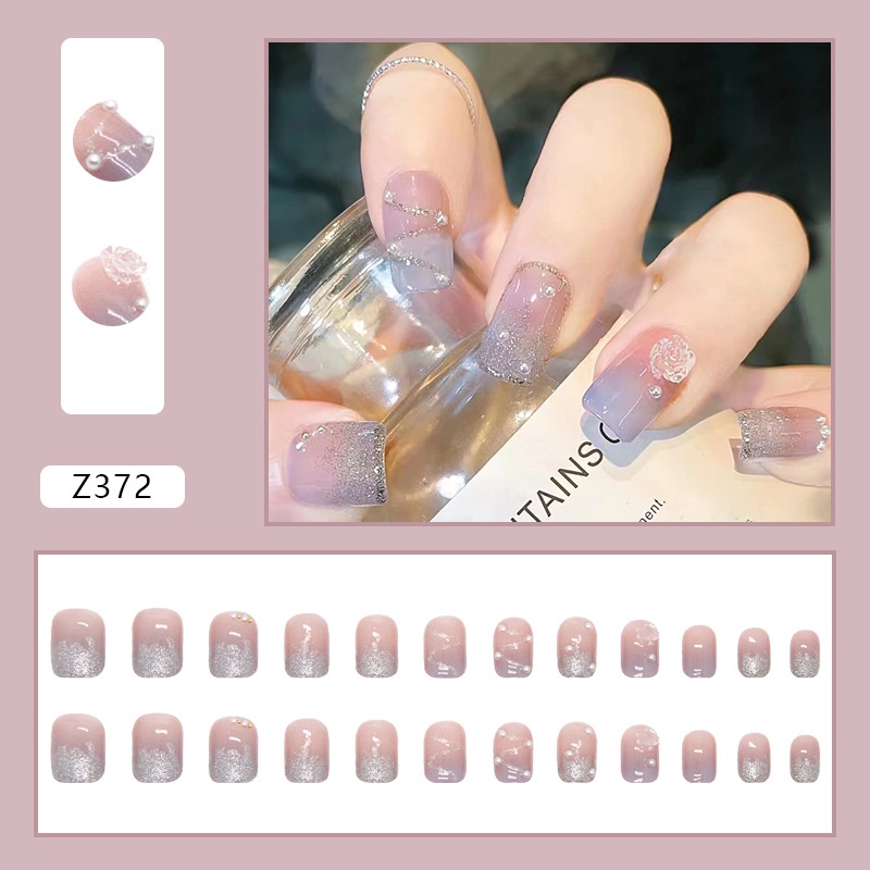 Z372 24pcs / Kotak Kuku Palsu Full Cover Untuk Dekorasi Nail Art