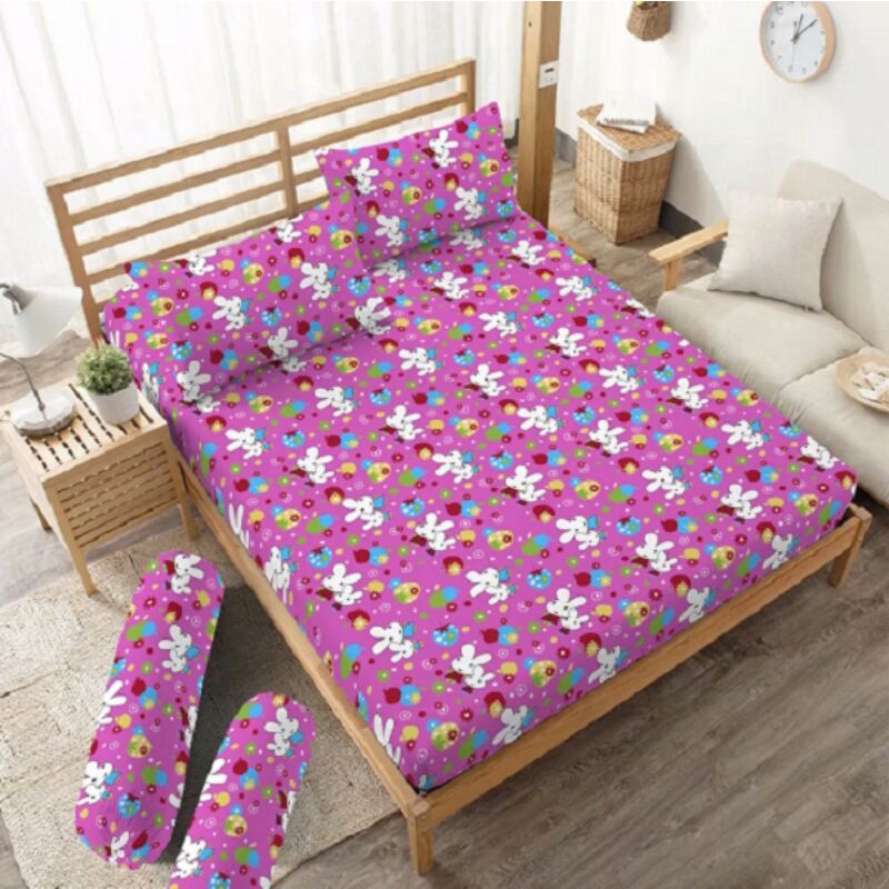 Sprei Set Kintakun Motif Pink Rabbit 180x200 Cm