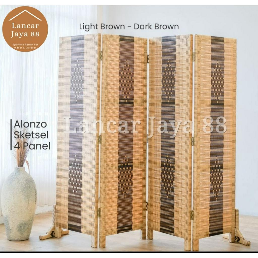 Sketsel Ruangan Rotan Sintetis 4 Panel Tinggi 170 Cm