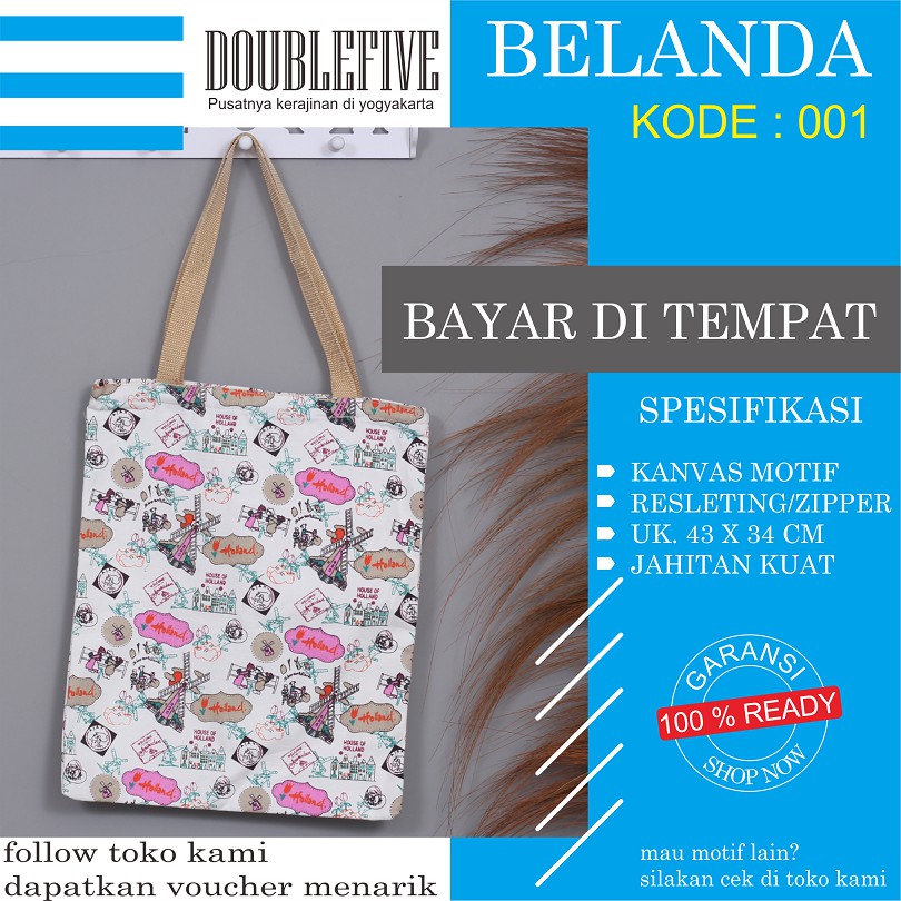 TOTE BAG WANITA TOTE BAG PRIA CANVAS MOTIF GOOD QUALITY WITH RESLETING KODE - 001