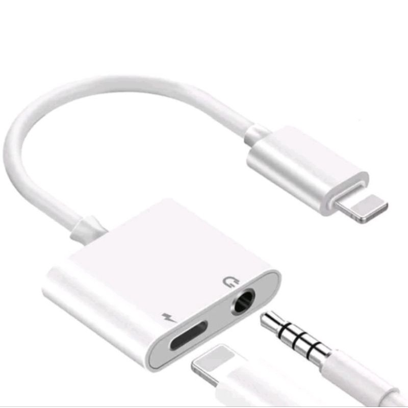 Kabel Audio Splitter 2IN1 Adapter Converter Jack Aux 3.5Mm dan Port Charging Lightning For Iphone