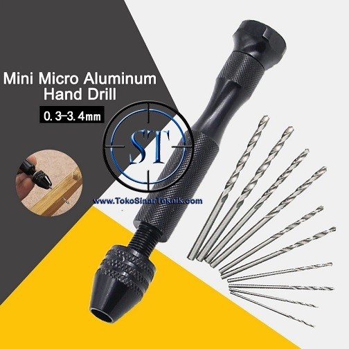 Mini Micro Aluminum Hand Drill Bor Tangan Manual Bentuk Pen Hitam bonus 10 Mata Bor HSS PCB Mini Serbaguna