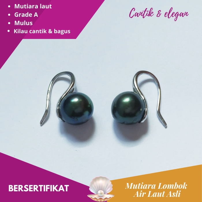ANTING MUTIARA LAUT LOMBOK HITAM ASLI BERSERTIFIKAT / PERHIASAN MUTIARA ASLI LOMBOK - GML004