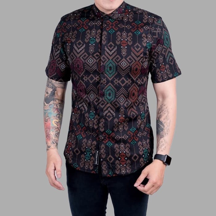 BIG SALE 4.4 New Arrival Distro Batik Pria Bordir Sogan Batikaf Notoarto Batik Ipnu-Ippnu Hem Pria-SONGKET PNDK HITAM