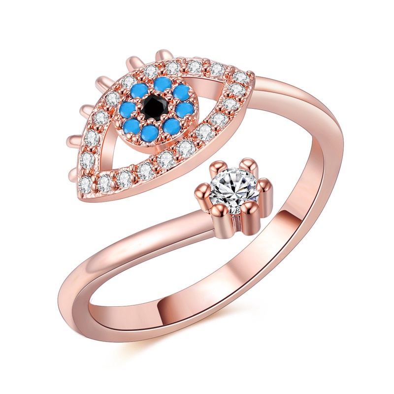 Cincin Knuckle Desain Mata Iblis Warna Rose Gold Silver Aksen Kristal Gaya Vintage Boho Untuk Wanita