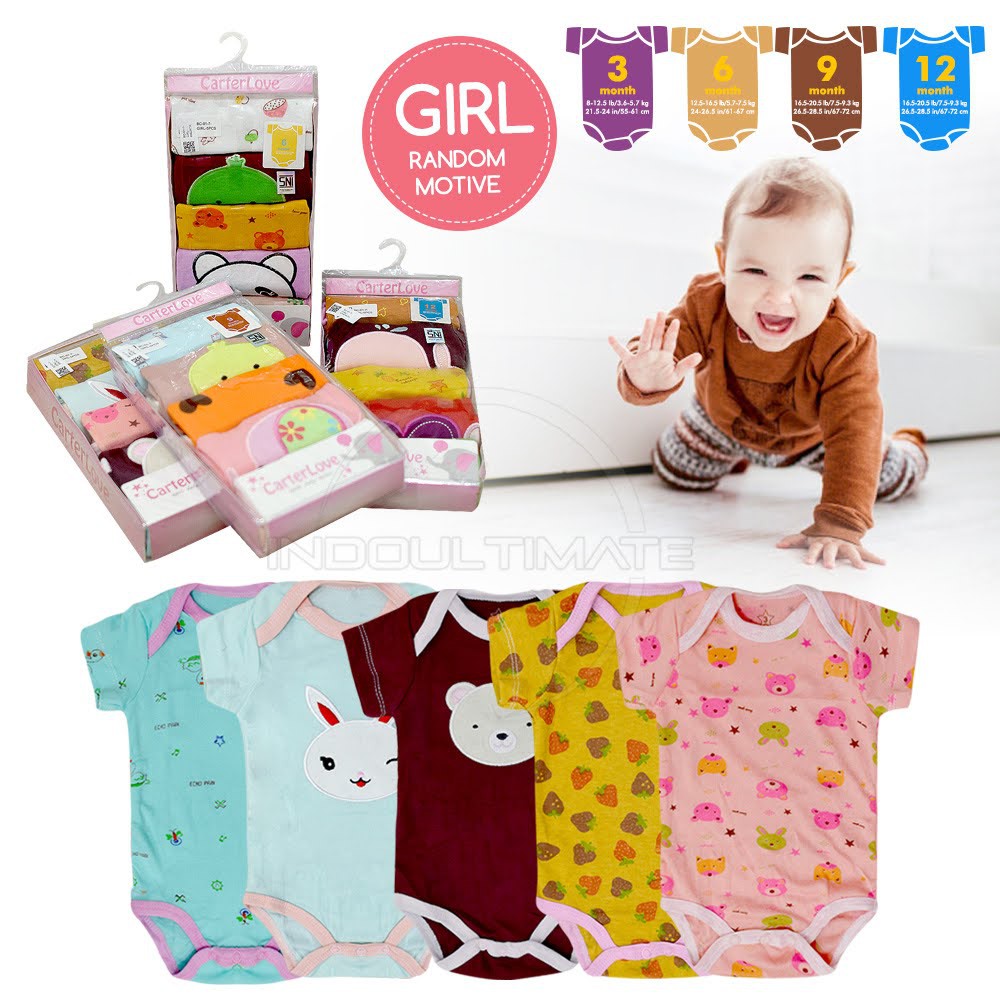 5Pcs Jumsuit Bayi Lengan Pendek BC-01-7 Jumper Bayi Bodysuit Bayi Jumpsuit Anak Bayi Baju Tidur Bayi-5 Pcs GIRL