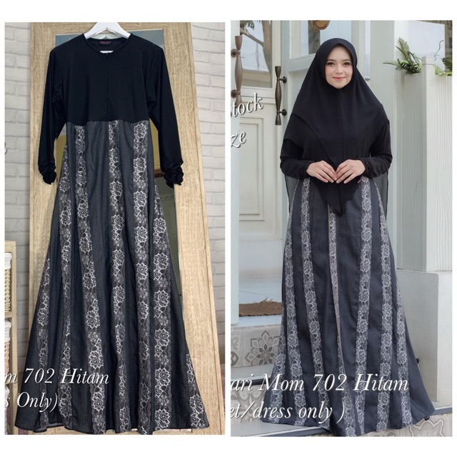 Gamis 702 Hitam dan wardah by Haliza Syari