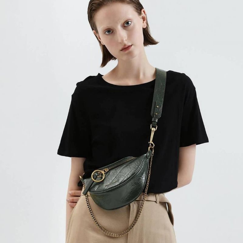 CK Wrinkled Effect Ring Zip Tassel Crossbody Bag