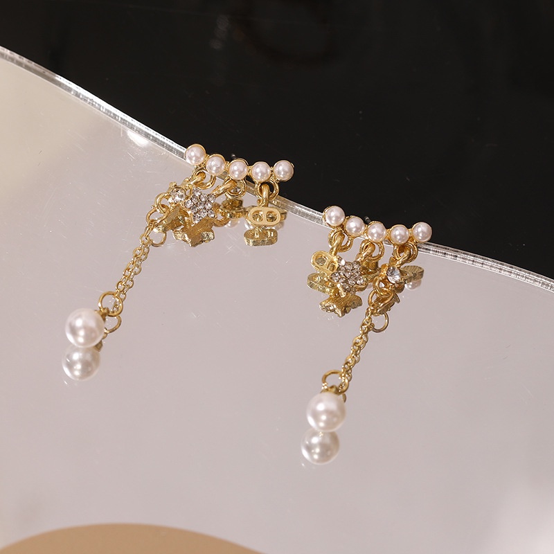 925 anting-anting Korea anting-anting melengkung Mutiara rumbai anting-anting Desain Dongdaemun rasa