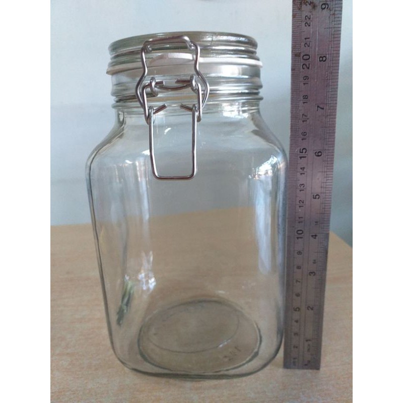 Hermetico Jar 2000 mL / Toples Kaca Hermetico 2 Liter / Toples Kaca Jepit Kait Karet / Toples Kotak