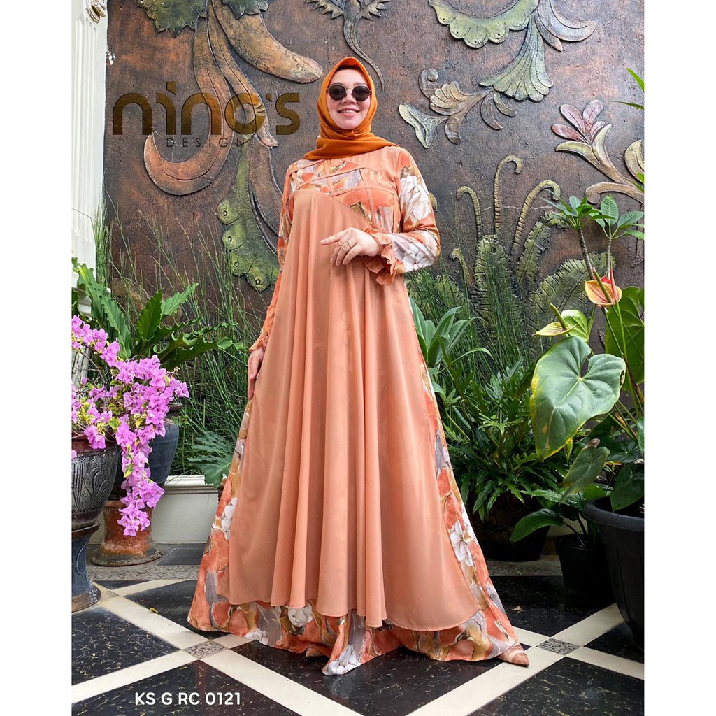 KSGRC 0121 by Ninos Design Dress Gamis Polos Mix Motif Cantik Simple Elegan Crepe Ceruty ORIGINAL