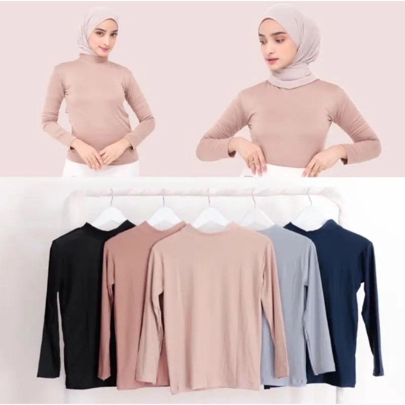 Helen Shop86 Baju Manset Lengan Panjang  Dalaman Jersey Spandex    Kaos Mangset  Inner Oblong Wanita Muslim Kekinian