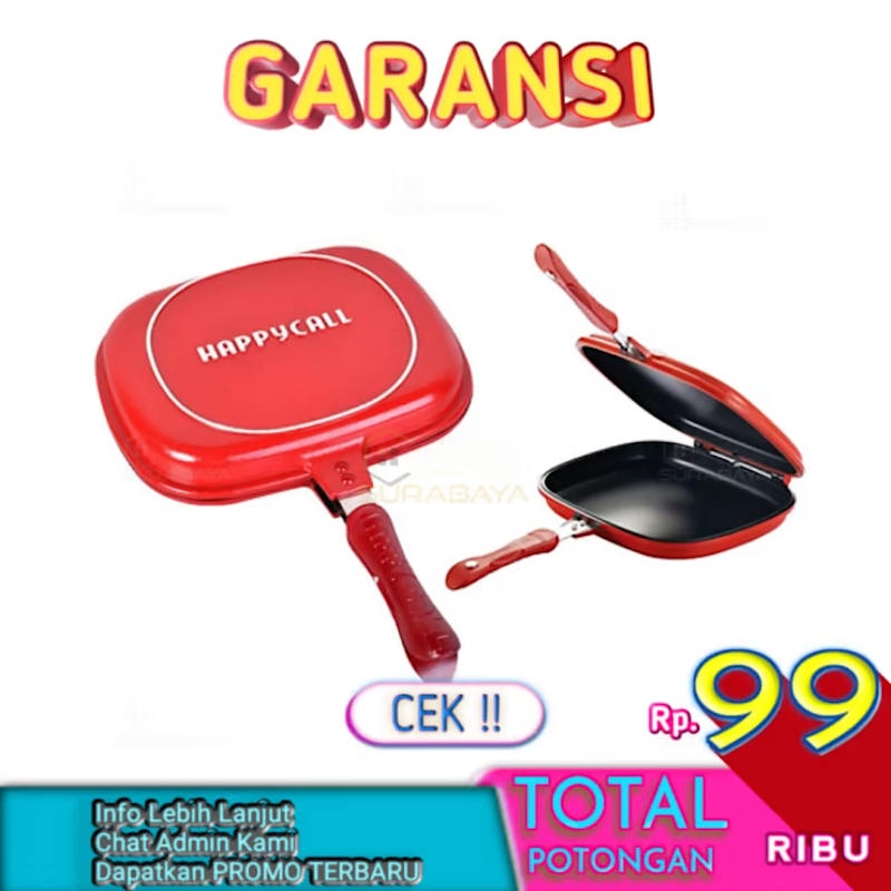 Double Pan 32 Cm  HAPPY CALL Teflon Panggangan Wajan Bolak Balik Anti Lengket