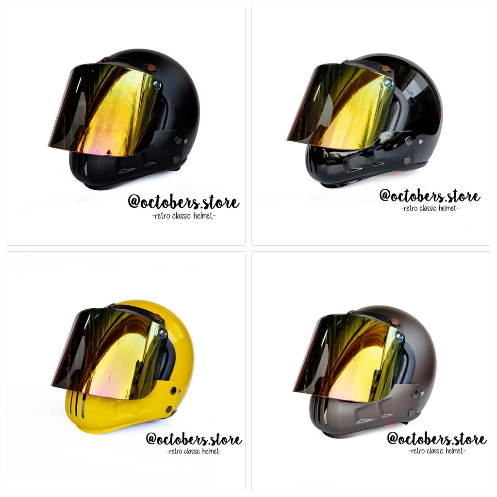 HELM CAKIL MODULAR (HALF FACE / FULL FACE) + KACA DATAR GOLD - HELM RETRO - HELM BOGO