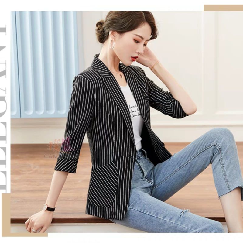 MDLV ~ 37700# Morena Striped Blazer Salur Blazer Premium Fashion Import