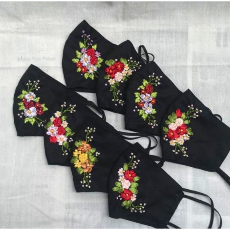 Masker Kain Katun Bordir Sulam Pita / 2 ply / Lubang Filter