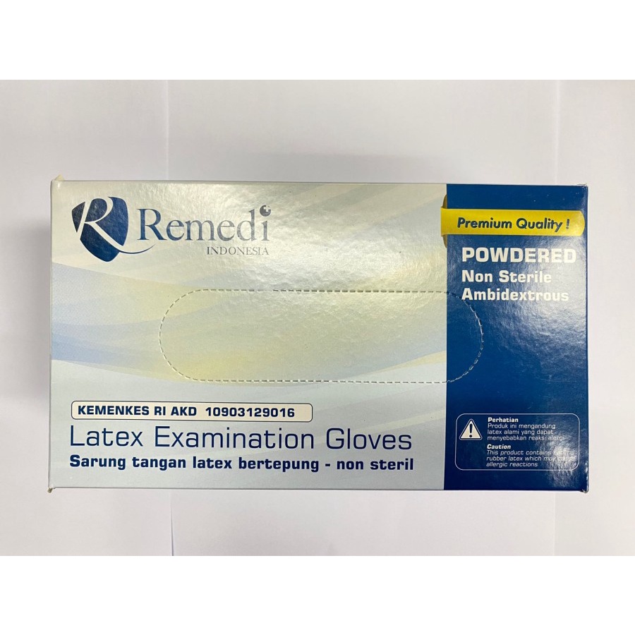 Sarung Tangan Latex Gloves REMEDI Indonesia 1 Box Isi 100 | Bisa COD