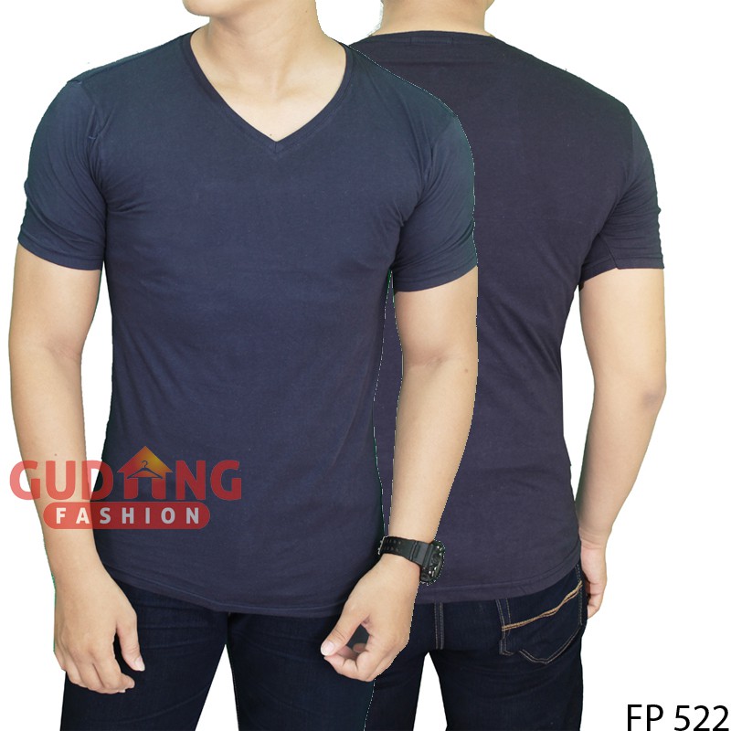 T Shirt Polos Basic Abu Tua Vneck Lengan Pendek Spandex - FP 522