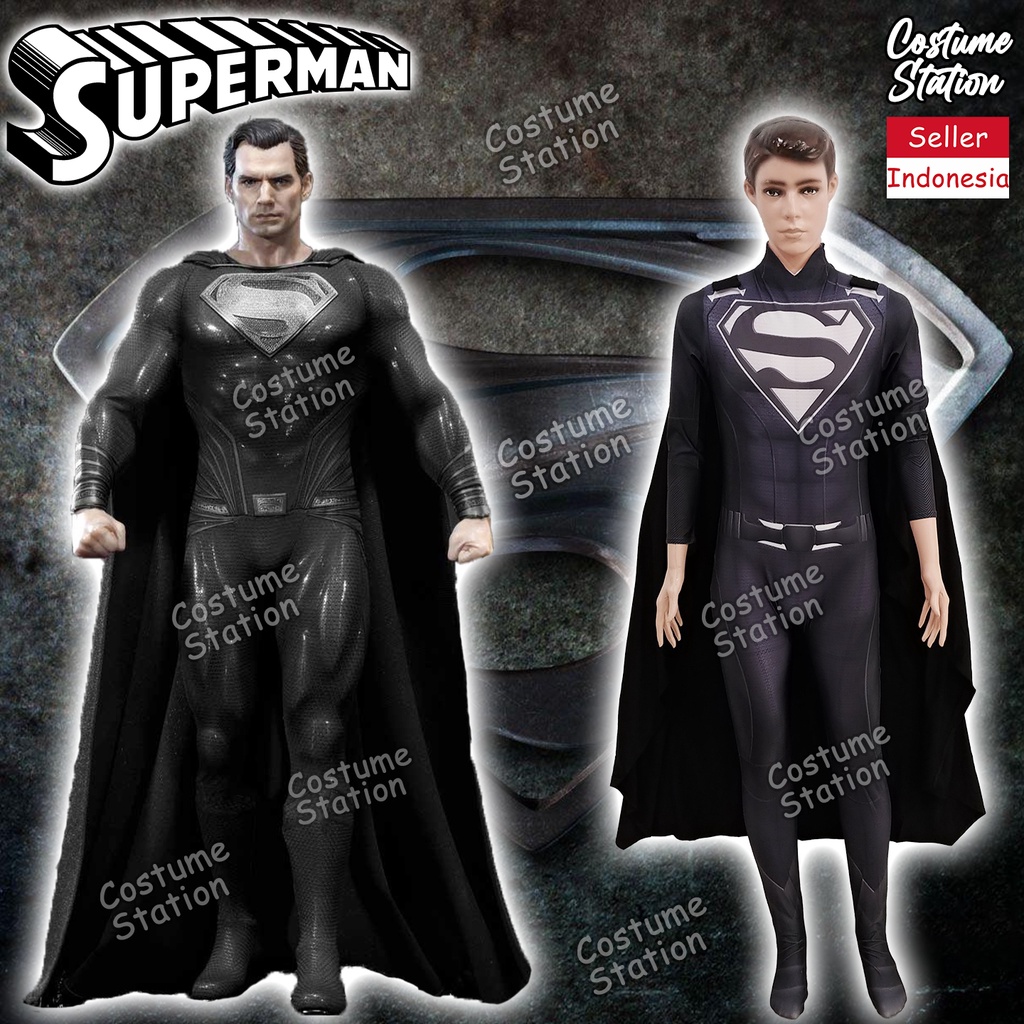 Kostum Black Superman / Costume Superhero Justice League pria dewasa