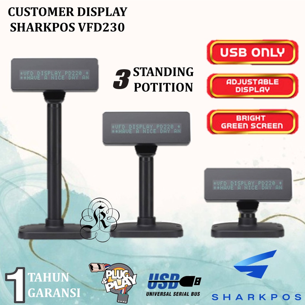 Sharkpos VFD230 Customer Pole Display VFD 230 Layar Petunjuk Harga USB Minimarket / Indomaret