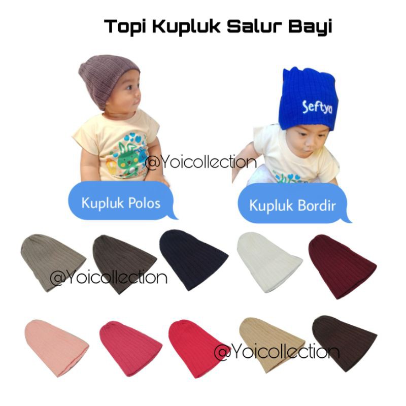 Topi Kupluk Rajut Bayi Anak Motif Salur Plus Bordir Nama