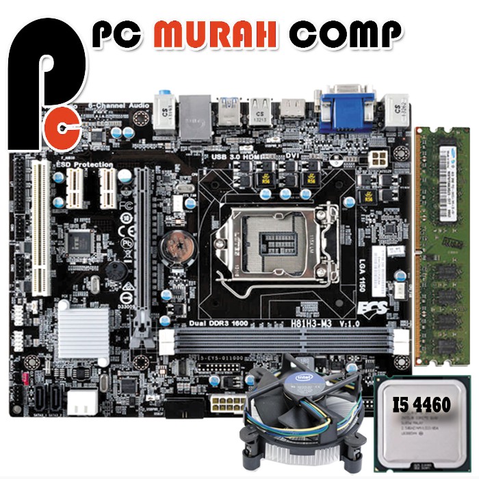 Paket Mainboard LGA 1150 H81 Onboard dan I5 4460 dengan RAM DDR3 4GB