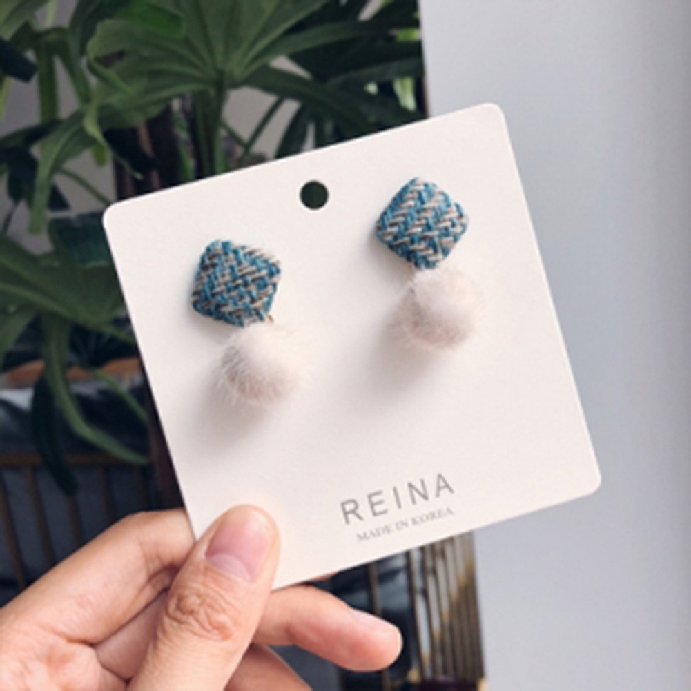 Hu Hu Hu Hu Hu Alat Bantu Pasang Kacamata♡ Anting Tusuk Gantung Wanita Desain Persegi Hias Pompom Untuk Pestahadiah