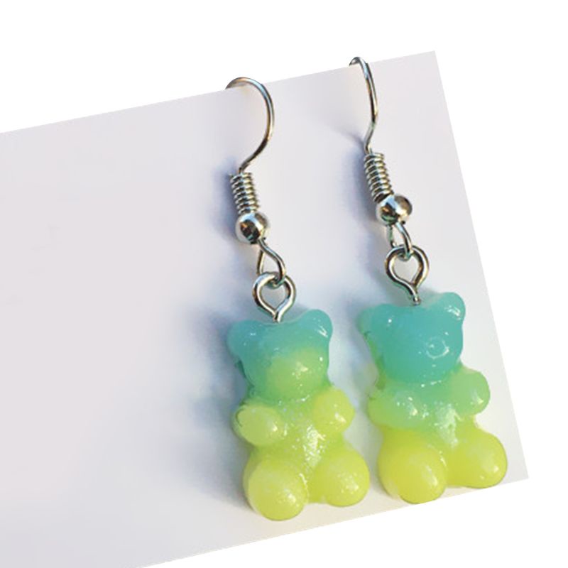 Siy 1 Pasang Anting Tusuk Gantung Wanita Bahan Resin Desain Gummy Bear Warna Permen Menarik Untuk Hadiah