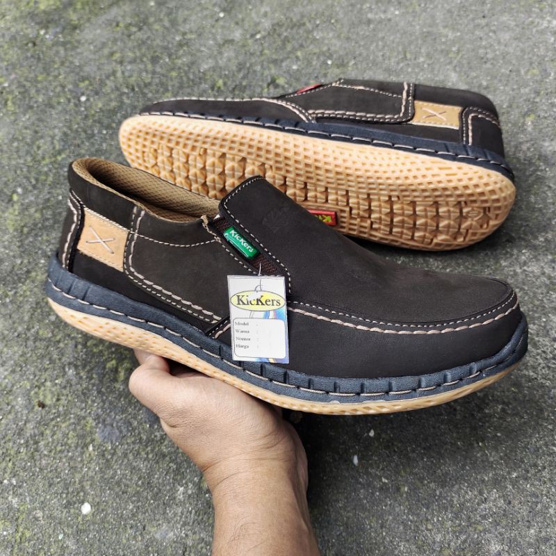 Kickers Sepatu Casual Kasual Pria Bahan Kulit Asli Full 100% Model Slip On Harga Murah Kode KC544