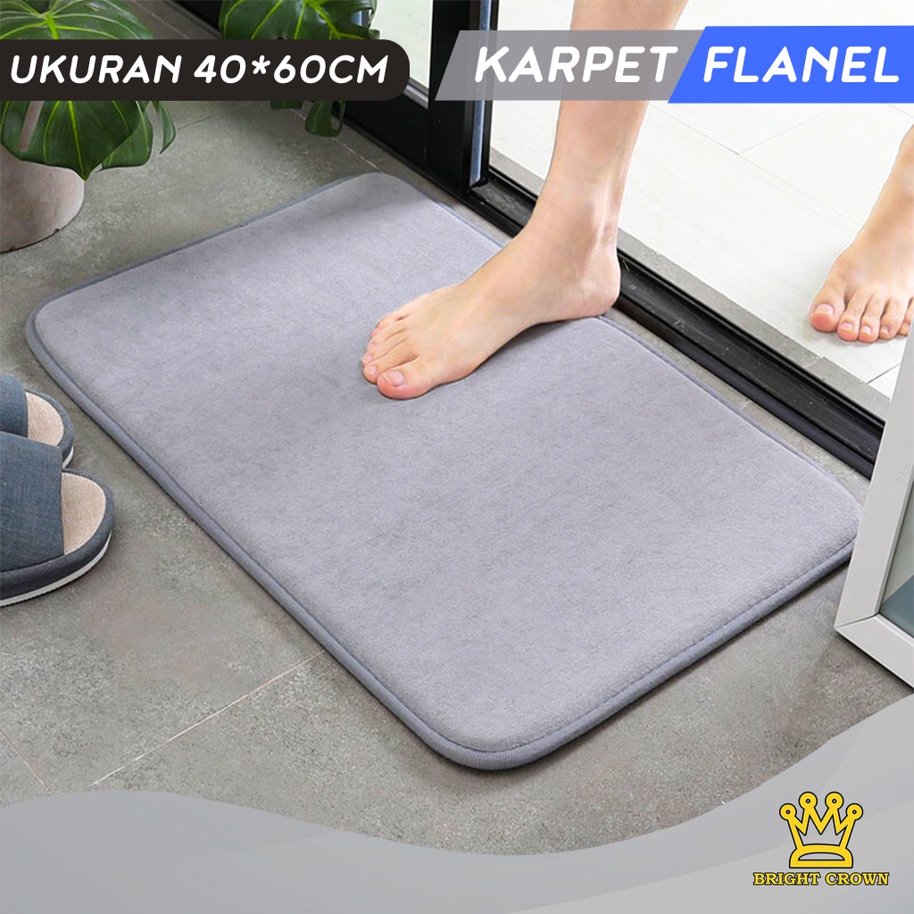 Bright Crown Keset Kaki Flanel Anti Slip / Keset Kamar Mandi Nyerap Air UK 40X60CM 9 Warna-Flanel C-Abu abu