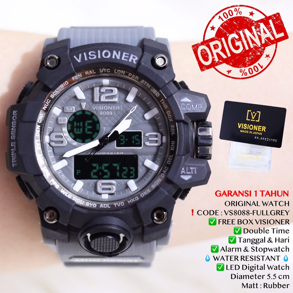 Jam tangan pria VISIONER Sporty Digital LED Original Garansi Tahan air VS8088