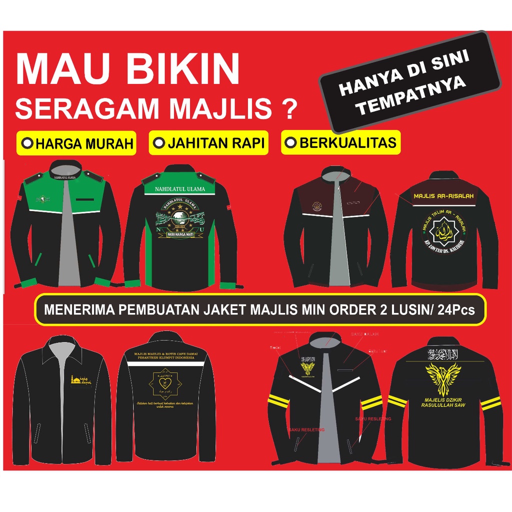 (BISA COD) JAKET majelis POLOS + SKOTLET (bisa nyala) bisa tambah bordir