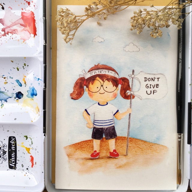 

Kartu ucapan watercolor lucu - don’t give up by Mentol Art