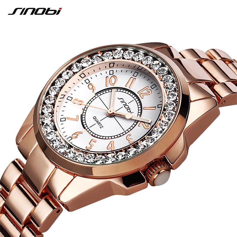 HOT PROMO Sinobi Wanita Kuarsa Watch Unik Mewah Crystal Dial Bulat Kasual Elegan Wanita Gaun
