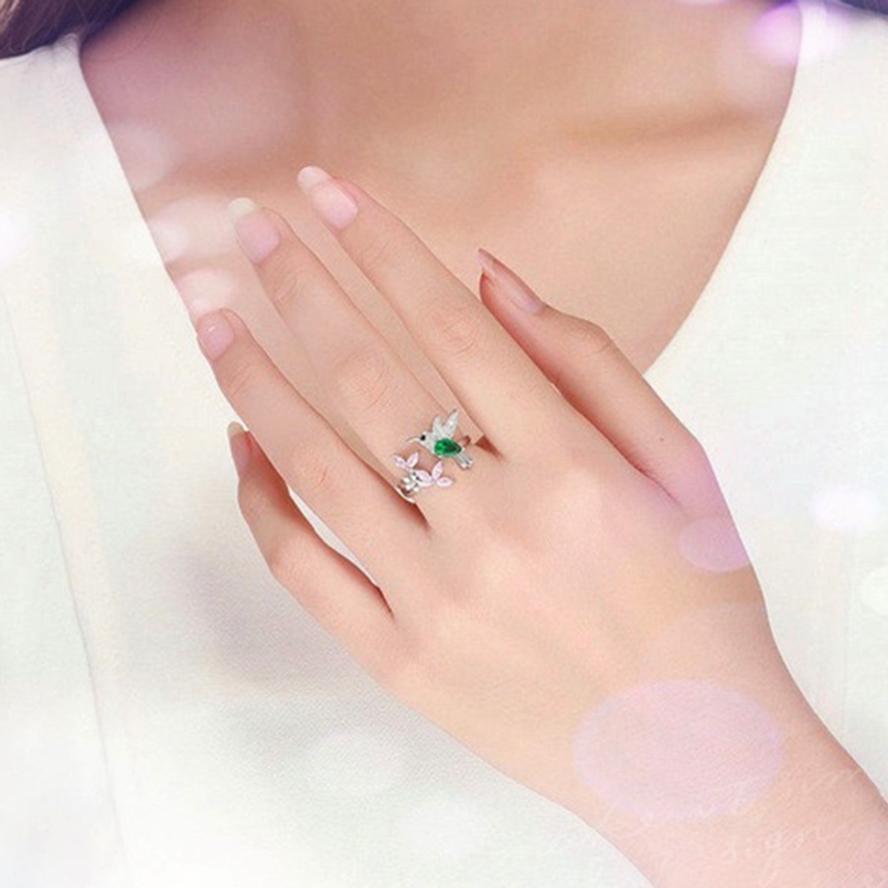 Hu Hu Hu Hu Hu Alat Bantu Pasang Kacamata♡ Cincin Wanita Model Terbuka Desain Bungaburung Hias Cubic Zirconia Gaya Elegan Untuk Pestapernikahanhadiah