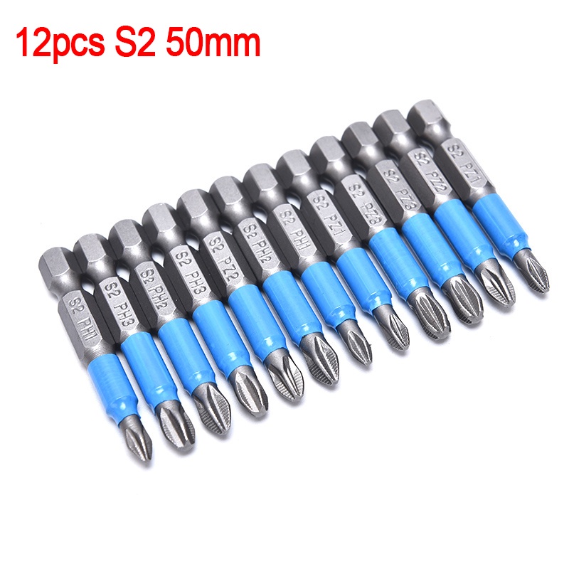 {LUCKID}12pcs Anti Slip Electric Screwdriver Bits Hex Shank PH 50mm Single Side Drills