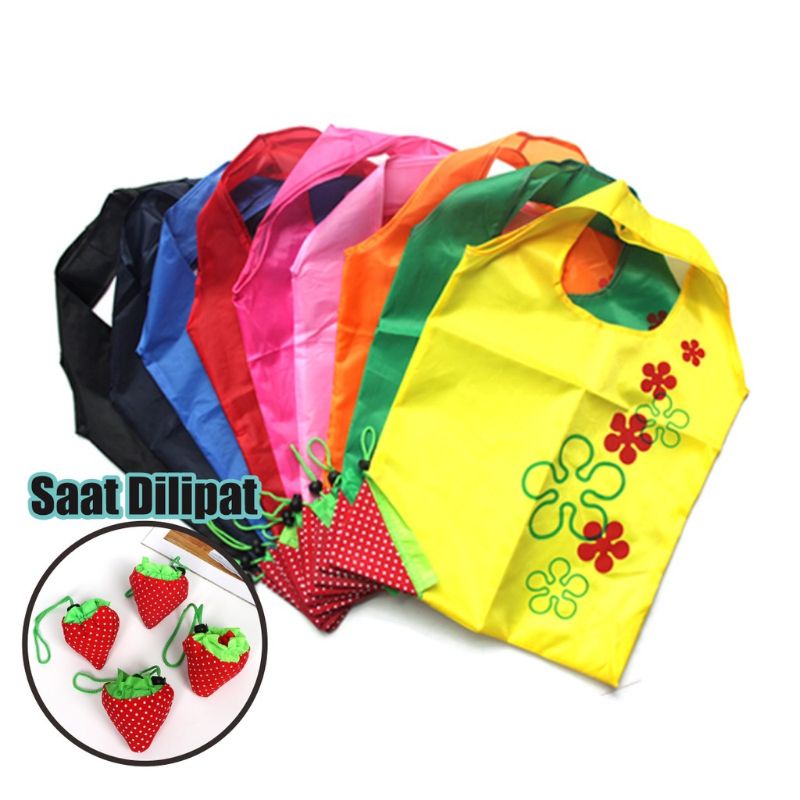 Tas Lipat Strawberry Tas Belanja Lipat Tas Belanja Kain Shopping Bag Tas Belanja Unik Tas Belanja St