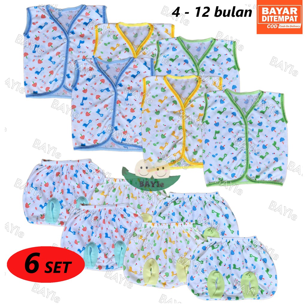 BAYIe - 6 SET Setelan Baju Bayi Kutung+Celana Kacamata JUMBO Motif TABUR umur 4 - 12 bulan/baju anak laki-laki/perempuan