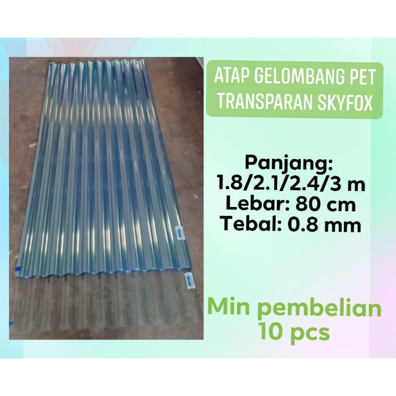 Atap Gelombang PET Transparan Skyfox 0.8mm