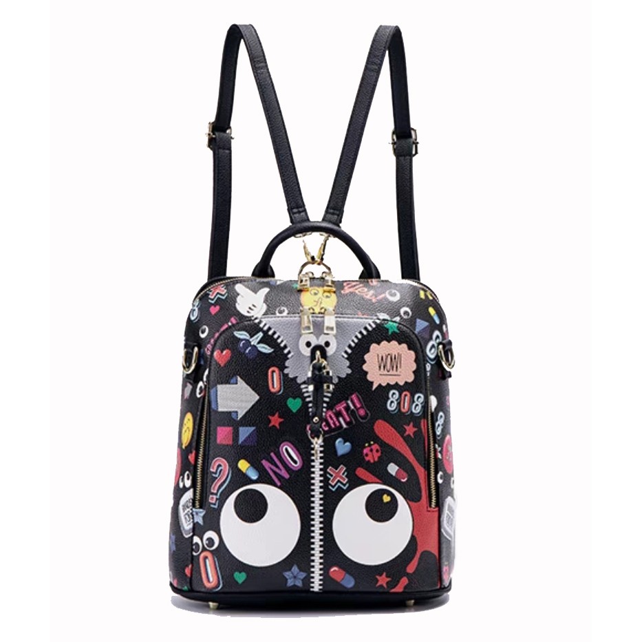 HUER Riwhy Eye Theme Printed Large 3 Ways Backpack 9454-148Black
