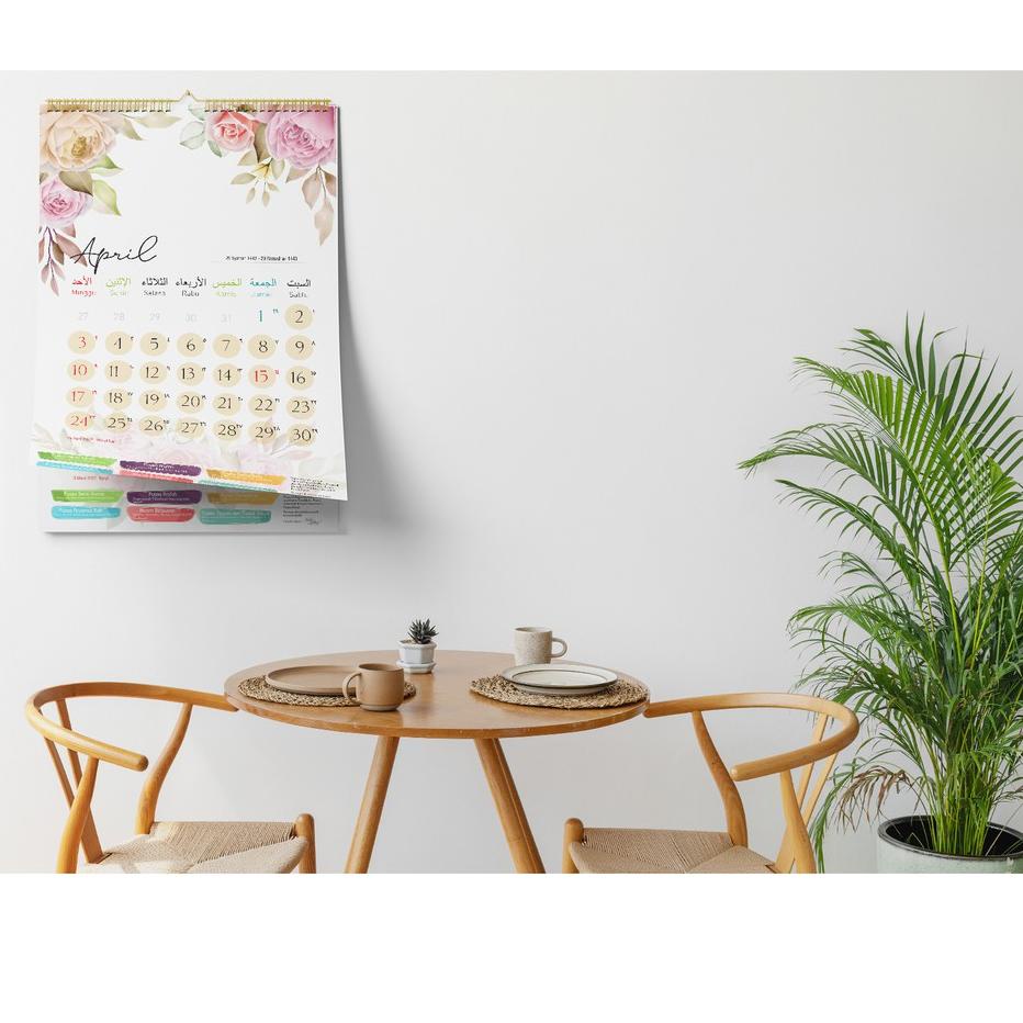 

[KODE PRODUK 70WES9145] 2022 Kalender Puasa, Kalender Dinding SPIRAL Masehi Hijriyah ukuran A3+ Tema Floral