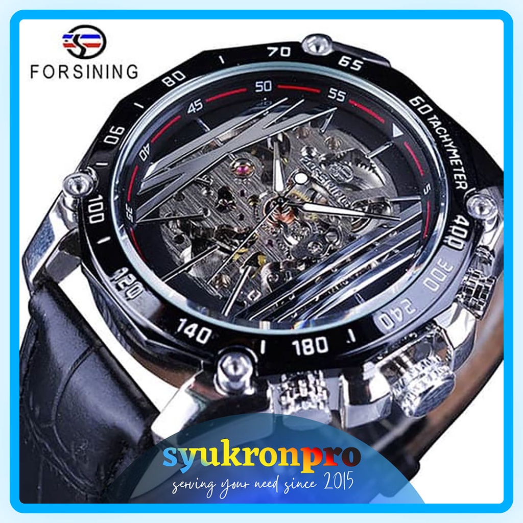 JAM TANGAN AUTOMATIC GEAR TRANSPARAN SKELETON MECHANICAL STEAMPUNK ANALOG STAINLESS STEEL FORSINING 