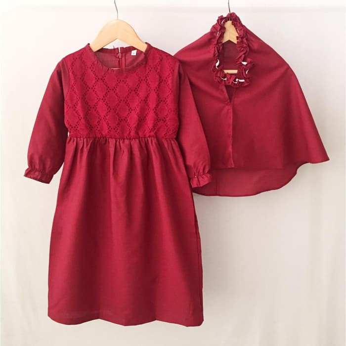 Gamis Anak Nahla Terbaru Aishwa Nahla Th Baju Muslim Anak Cew YP883  Kerudung Aplikasi Brukat Maroo