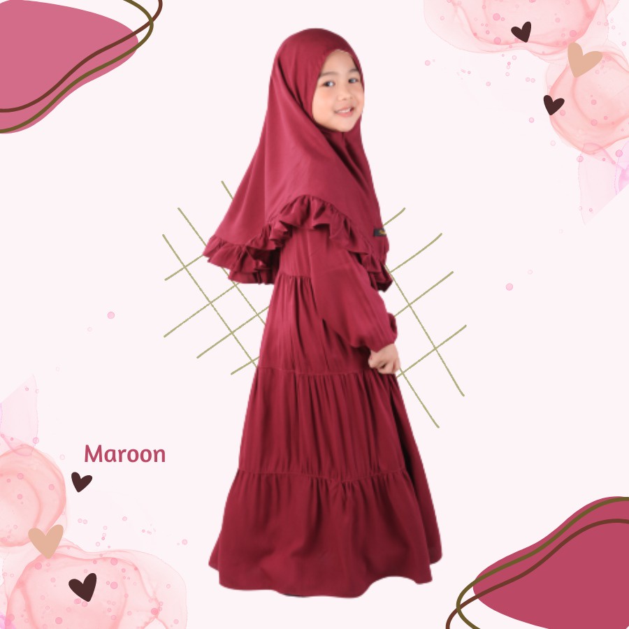 Set Gamis Rayya Muslim Anak Usia 1 2 Tahun Ruffle Bahan Rayyon Twill Maroon