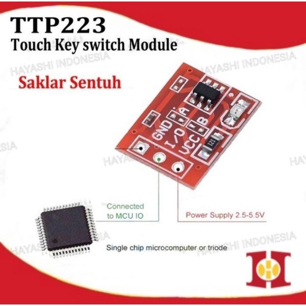 TTP223 Touch Sensor Sentuh Key Module Settable Capacitive 1 Ch Channel - 5pcs