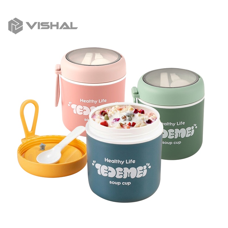 VISHAL Mangkuk sup soup cup Anti bocor Cangkir sup Portable Free Sendok BPA FREE VS-77