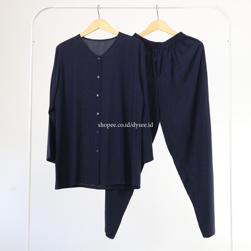 (PIYAMA POLOS) PIYAMA RAYON PAJAMAS RAYON SET BAJU WANITA VIRAL ELEGAN MURAH-NAVY