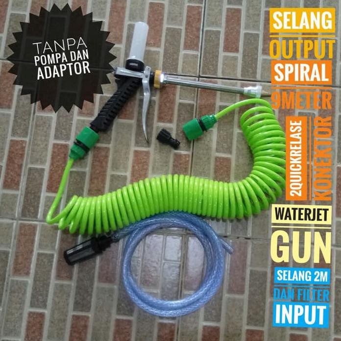 GA Paket Selang Input dan Output Spiral 9meter dengan Water Jet Gun Sabun