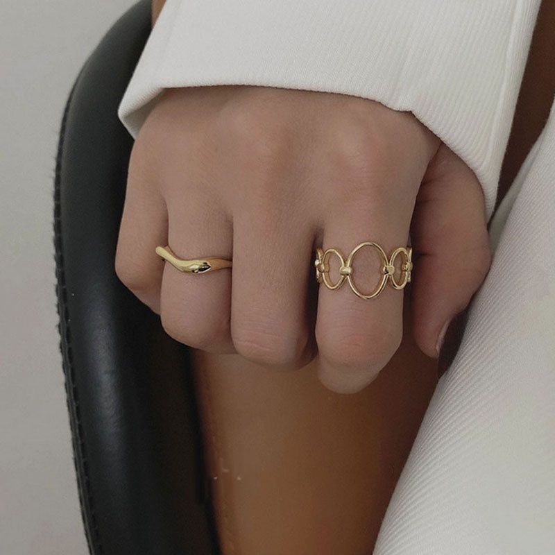 2 pcs/set Cincin,Jari Tengah Jari Tengah Modis,Yang Tidak Dapat Disesuaikan,Kepribadian Modis Untuk Wanita