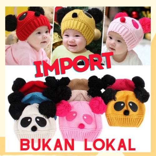 Topi Anak IMPORT bukan LOKAL Motif Panda Usia 1 2 3 Tahun - Ball Hat Kids Baby - Topi Bayi Wol IMPORT SALE